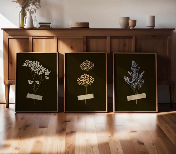 Botanical Wall Art Set of 3, Vintage Wildflower Prints – Cottagecore Floral Posters for Rustic, Farmhouse or Cozy Home Decor