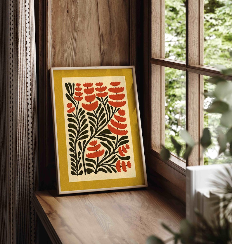 Retro Floral Print — Skandinavische botanische Wandkunst, Mid Century Modern Decor Bild 4