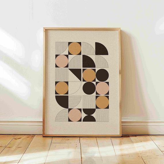 Mid Century Modern Geometric Print: Abstract Bauhaus Wall Art, Neutral Home Decor