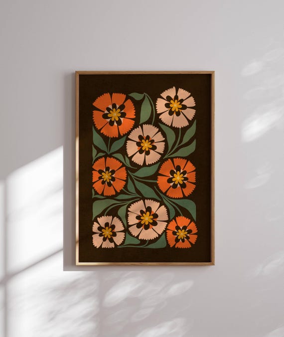 70s Aesthetic Floral Print, Retro Wall Art, Cottagecore Decor, 70s Decor, Matisse Print, Mid Century Wall Art, Botanical Print, Retro Poster