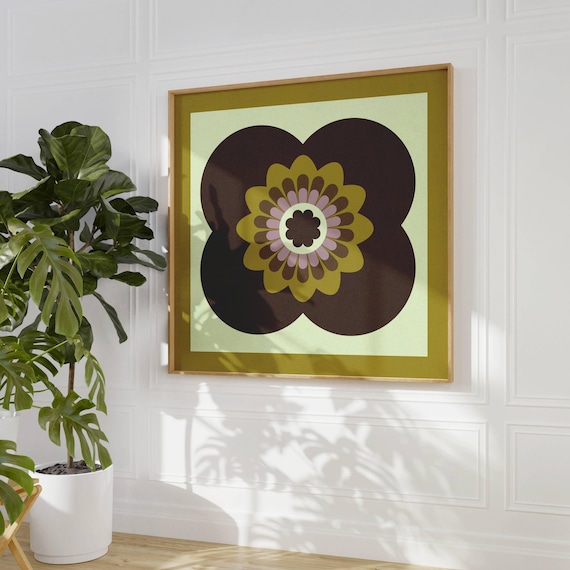Groovy 70s Flower Poster, Retro Wall Art, Mid Century Wall Art, Geometric Poster, 70s Inspired, Botanical, Vintage Posters, 60s Wall Decor