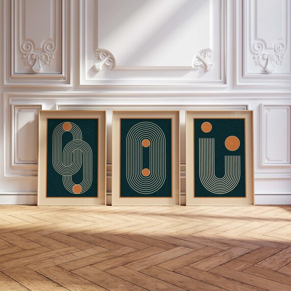 Mid Century Modern Print Set – Abstract Geometric Wall Art, Minimalist Scandinavian Decor