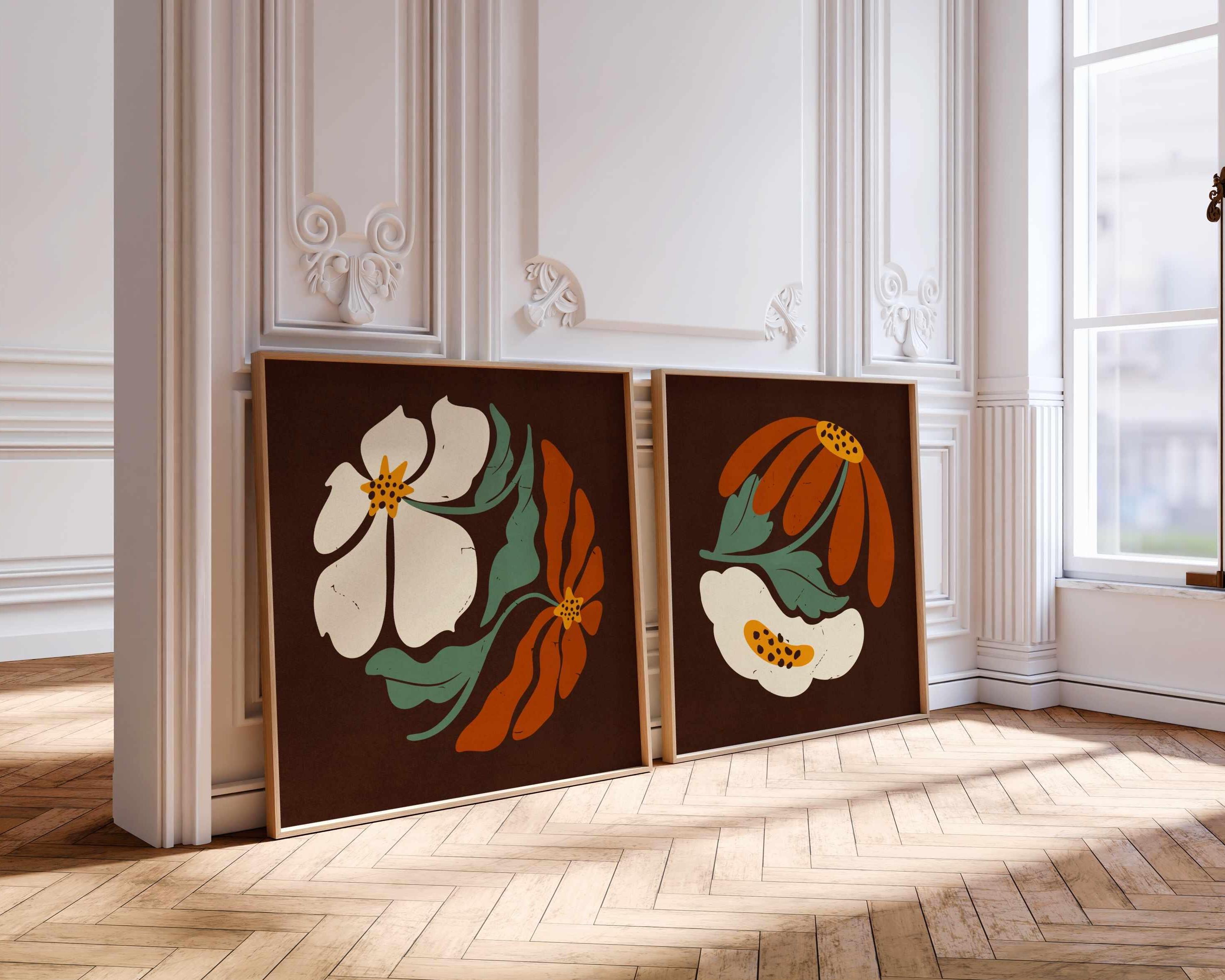 Groovy Floral Wall Art: 70s Retro Botanical Prints, Mid Century