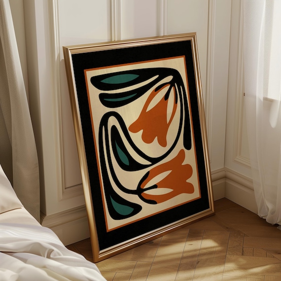 Retro Floral Print — Scandinavian Botanical Wall Art, Mid Century Modern Decor