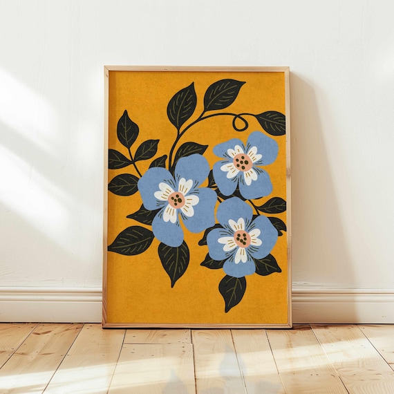 Groovy Retro Floral Print: Mid Century Modern Botanical Wall Art, Colorful Home Decor