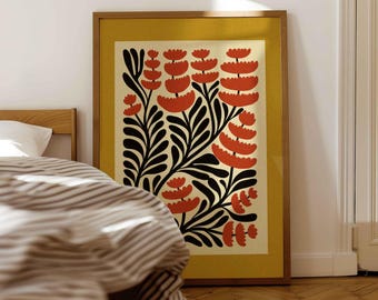 Retro bloemenprint — Scandinavische botanische muurkunst, modern decor uit het midden van de eeuw