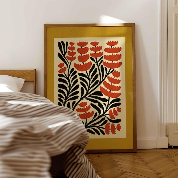 Retro Floral Print — Scandinavian Botanical Wall Art, Mid Century Modern Decor