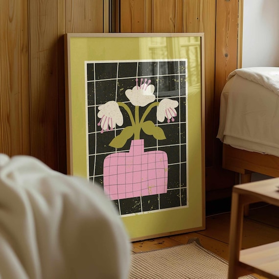 70s Groovy Floral Print: Retro Botanical Wall Art, Mid Century Modern Boho Decor