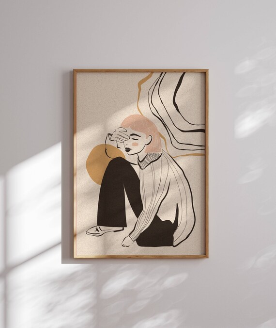 Abstract Minimalist Portrait, Neutral Scandinavian Decor, Japandi Wall Art, Mid Century Modern Wall Art, Organic Line Art, Boho Wall Art