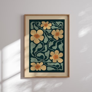 Poster floreale anni '70, stampa floreale retrò, arte murale Matisse, estetica anni '70, arte retrò, moderno di metà secolo, arredamento anni '70, arredamento moderno per la casa