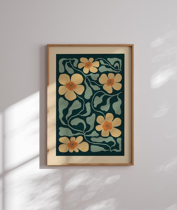Groovy 70s Flower Poster, Retro Floral Print, Matisse Wall Art, 70s Aesthetic, Retro Art, Mid Century Modern, 70s Decor, Modern Home Decor