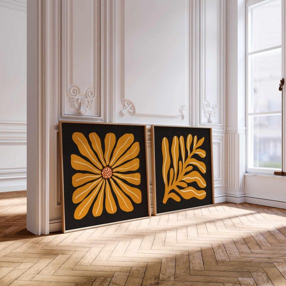 Retro Floral Print Set: 70s Botanical Wall Art, Mid-Century Modern Boho Decor