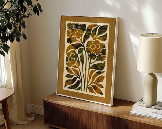 Abstract Botanical Print: Mid Century Modern Floral Wall Art, Earthy Vintage Decor