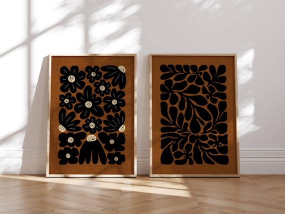 Retro Flower Poster Set, Set Of 2 Prints, 70s Wall Art, Matisse Print Set, Funky Wall Art, 70s Decor, Gallery Wall Set, Groovy Wall Art