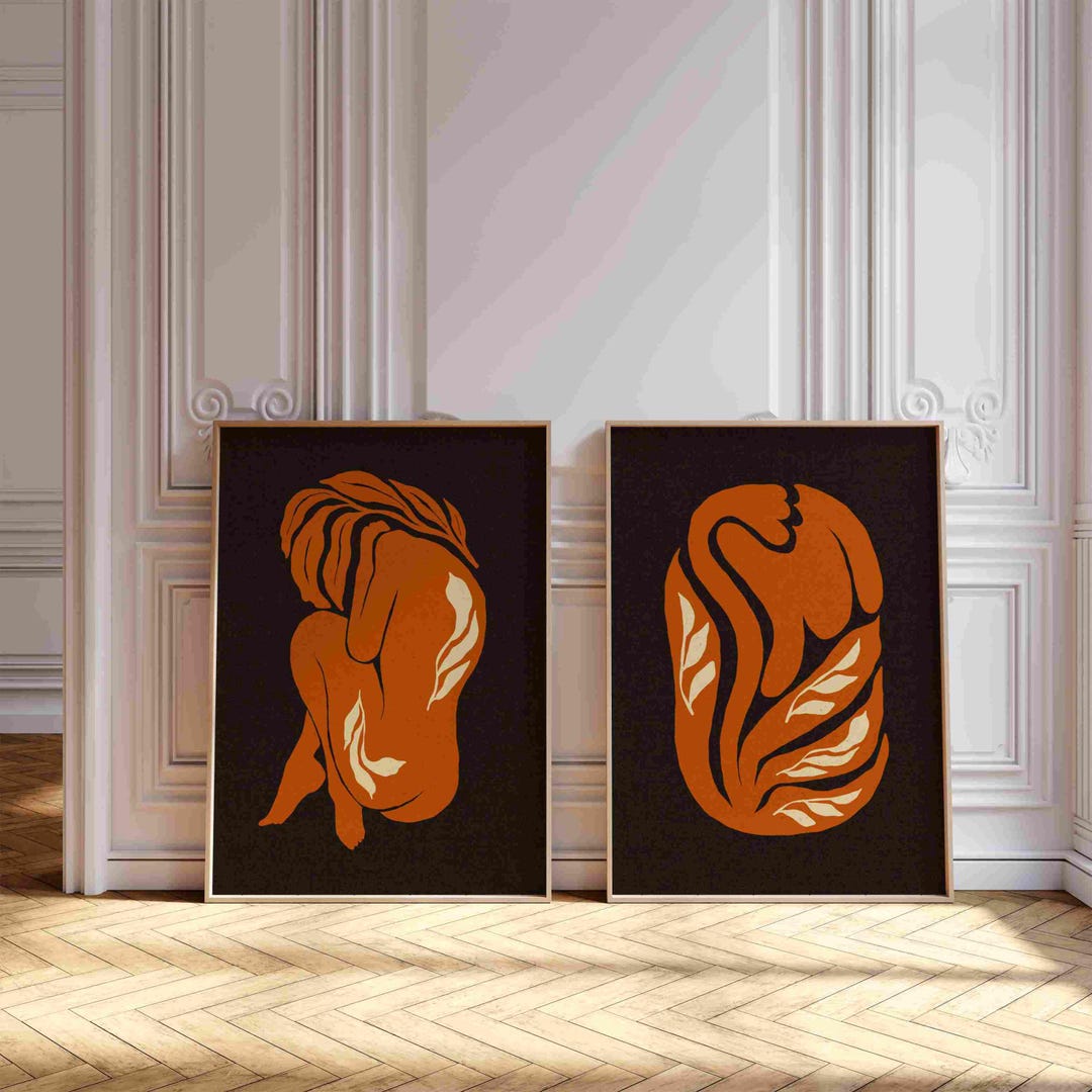 Abstract Mid Century Print Set: Modern Figurative Wall Art ...