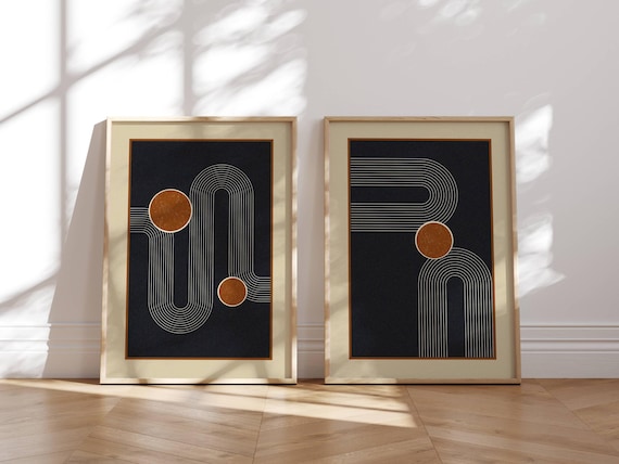 Mid Century Modern Wall Art, Set Of 2 Prints, Gallery Wall Set, Japandi Wall Art, Mcm Decor, Abstract Bauhaus Wall Art, Minimalist Art