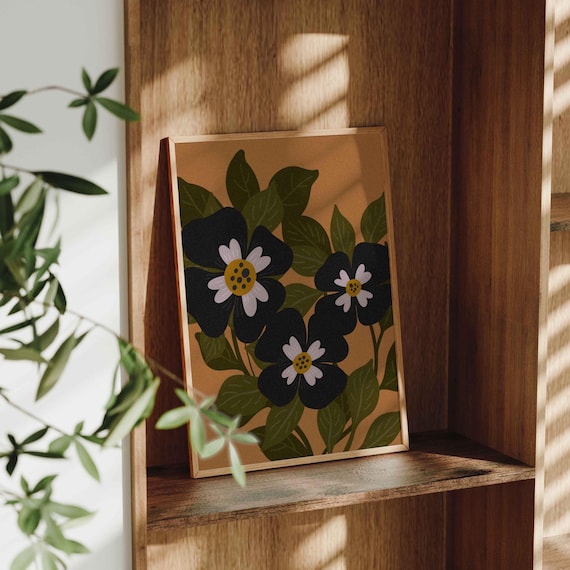 70s Retro Floral Print: Mid Century Modern Botanical Wall Art, Earth Tone Vintage Decor