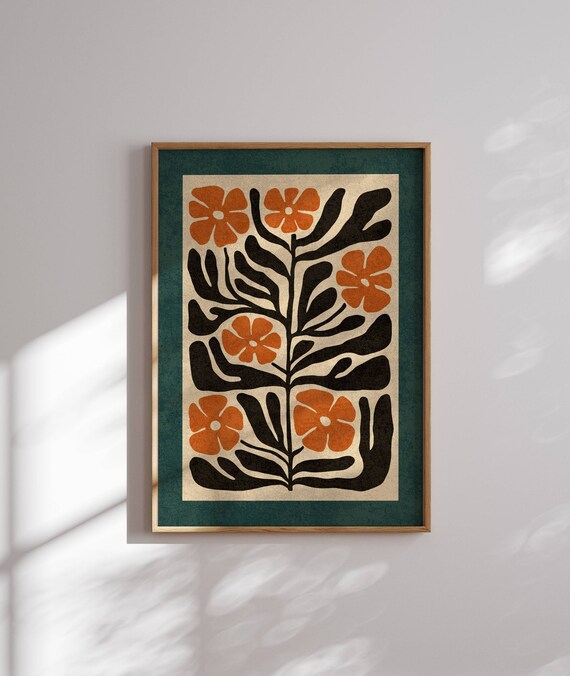 Lovely 70s Flower Poster, Matisse Print, 70s Inspired Floral Wall Art, Groovy Art Print, Mid Century Modern Wall Art, Retro Poster, Mcm Art