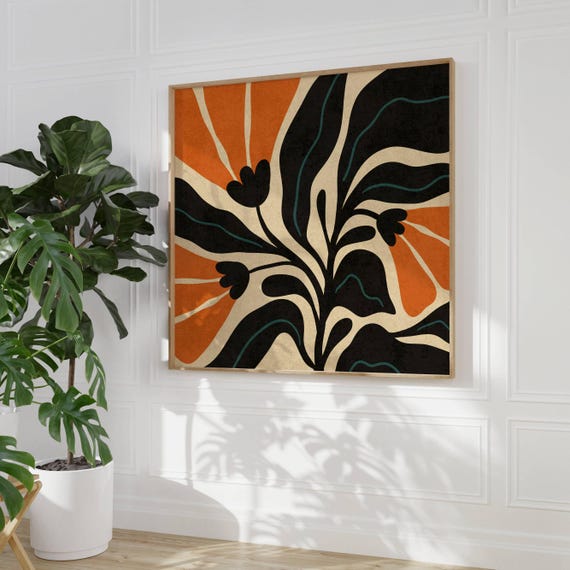 Groovy 70s Flower Poster, Matisse Art Print, 70s Wall Art, Mid Century Modern, 70s Decor, Retro Prints, Botanical, Vintage Style