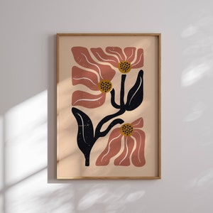 Preciosa impresión floral retro, póster de Matisse, arte mural de los años 70, decoración de pared retro, arte mural moderno, decoración de los años 70, impresión artística moderna de mediados de siglo