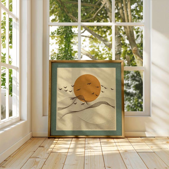 Japandi Landscape Print: Minimalist Ocean Wall Art, Scandinavian Decor