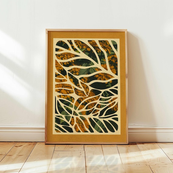 Abstract Botanical Print: Retro Floral Wall Art, Vintage Mid Century Modern Boho Decor