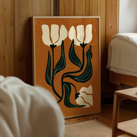 Abstract Tulip Print: Mid-Century Floral Wall Art, Vintage Home Decor