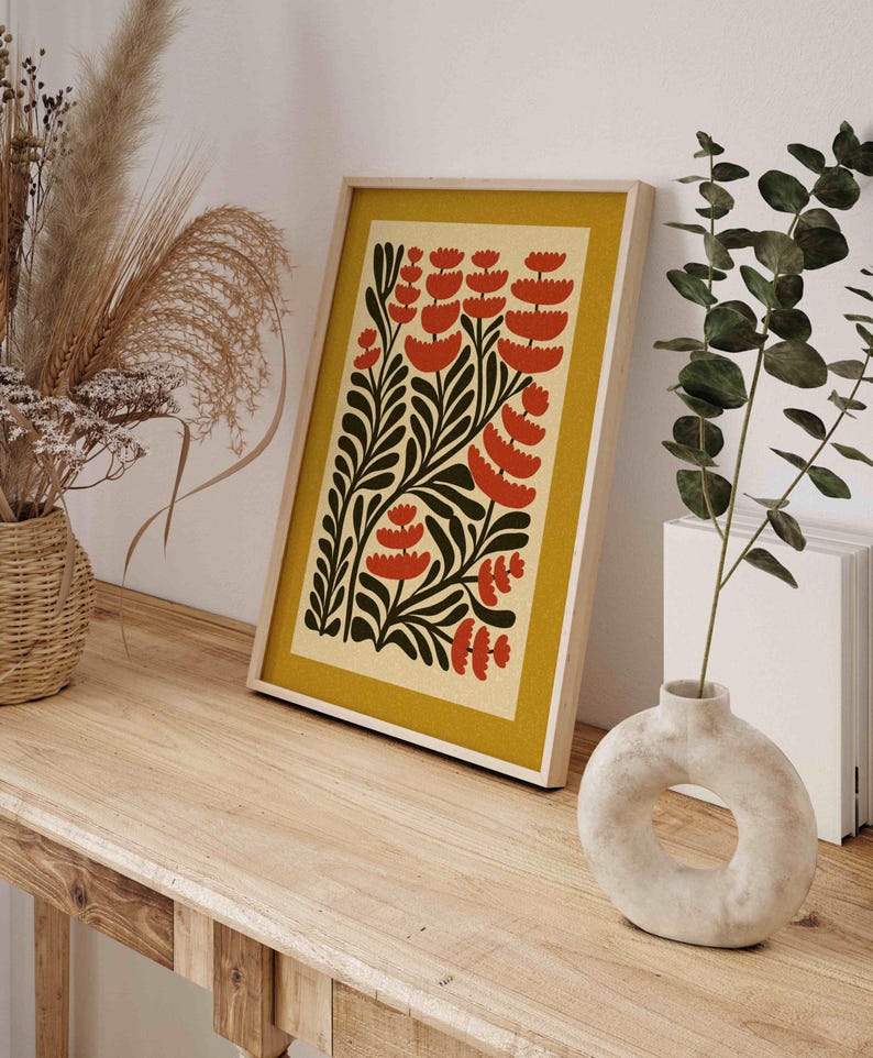 Retro Floral Print — Skandinavische botanische Wandkunst, Mid Century Modern Decor Bild 8