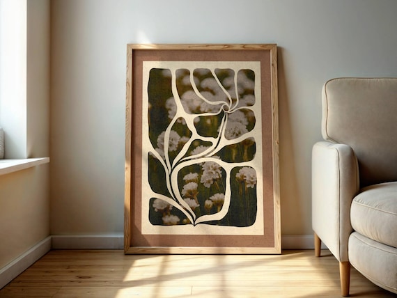 Abstract Floral Wall Art, Retro Botanical Print, Mid Century Flower Poster with Organic Shapes for Cozy Vintage Style Decor