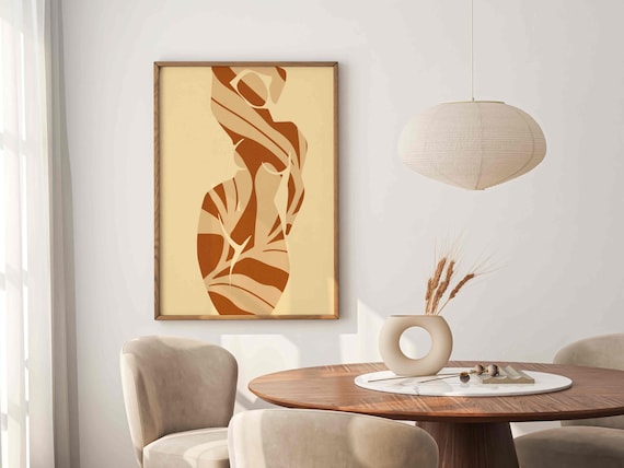 Female Silhouette Art Print — Burnt Sienna Abstract Wall Art, Mid Century Modern Boho Decor