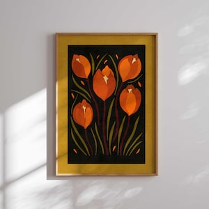 Estampado floral vintage, estampados botánicos, decoración cottagecore, póster floral retro, inspiración de los años 70, arte mural de mediados de siglo, decoración de pared de los años 60