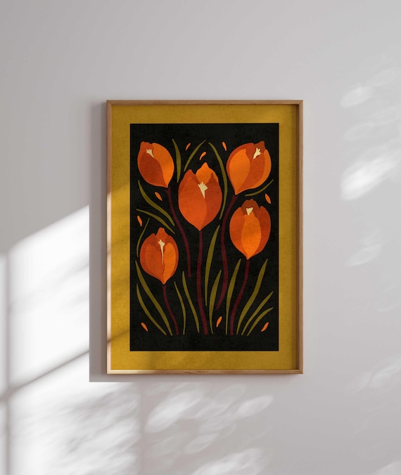 Vintage Style Flower Print, Botanical Prints, Cottagecore Decor, Retro Flower Poster, 70s Inspired, Mid Century Wall Art, 60s Wall Decor