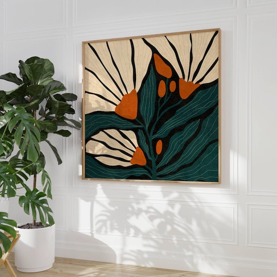 Groovy 70s Flower Poster, Matisse Art Print, Retro Wall Art, Mid Century Modern, 70s Decor, Botanical, Vintage Style, Modern Home Decor