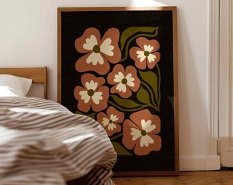 Retro Floral Print: 70s Botanical Wall Art, Mid Century Modern Decor