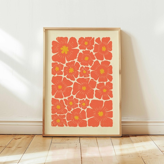 Matisse Style Floral Print: 70s Retro Botanical Wall Art, Modern Boho Decor