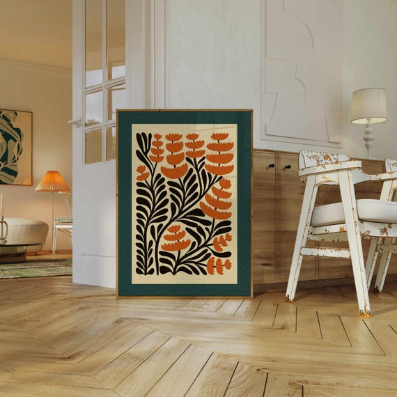Retro Floral Print: Mid Century Modern Botanical Wall Art, Eclectic Home Decor