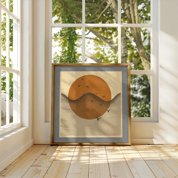 Japandi Landscape Print: Minimalist Ocean Wall Art, Scandinavian Decor