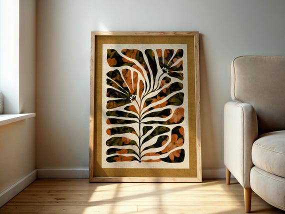 70s Retro Floral Wall Art, Mid Century Modern Art, 70s Aesthetic Flower Wall Art, Retro Poster, Matisse Print, Mcm Wall Art, Botanical Print