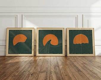Japandi Wall Art Set of 3: Mid-Century Modern Prints, Minimalist Scandinavian Decor