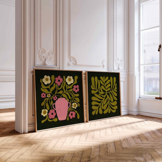 Retro Floral Print Set: Abstract 70 Botanical Art, Mid Century Modern Boho Decor