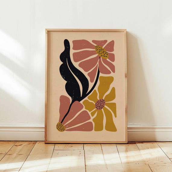 70s Retro Floral Print: Mid-Century Modern Botanical Wall Art