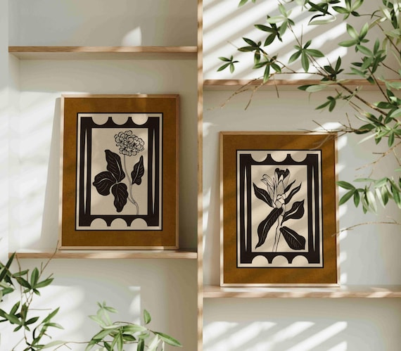 Vintage Botanical Print Set: Earth Tone Floral Wall Art, Cottagecore Home Decor