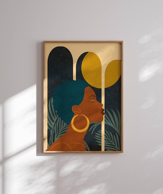 Black girl wall art that empowers and inspires. This portrait of beautiful black woman brings warmth, beauty and unique touch to your home!