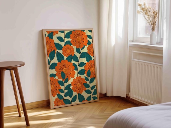 70s Floral Wall Art: Retro Flower Market Print, Boho Botanical Wall Decor