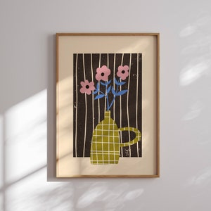 Póster de flores de los años 70, lámina de Matisse, arte mural moderno, arte colorido, decoración de los años 70, arte retro, arte de mediados de siglo, decoración de pared de los años 60, genial