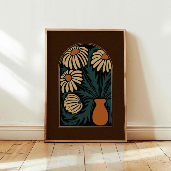 70s Retro Chamomile Print: Mid-Century Modern Floral Wall Art, Vintage Botanical Poster