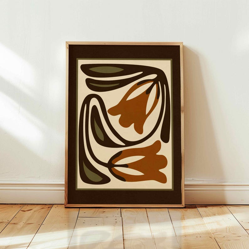 Retro Floral Print — Scandinavian Botanical Wall Art, Mid Century Modern Decor image 5