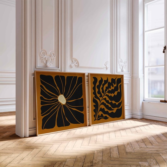 Matisse Flower Print Set: Groovy 70s Retro Wall Art, Mid Century Modern Boho Decor