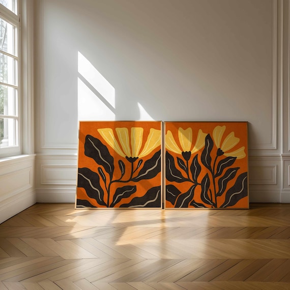 Matisse Floral Print Set: 70s Retro Botanical Art, Eclectic Mid Century Modern Decor