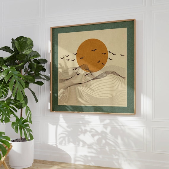 Sunrise Art Print, Japandi Wall Art, Mid Century Modern, Sun Wall Art, Ocean Print, Japanese, Minimalist Art, Landscape Wall Art, Mcm Decor